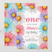 Invitation Anniversaire de la fille mignonne Pastel Daisy (Devant / Derrière)