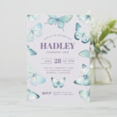 Invitation Anniversaire de la fille papillon bleu violet ench (Debout devant)