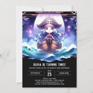 Invitation Anniversaire de la fille pirate de l'océan numériq