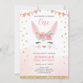 Invitation Anniversaire de la fille rose de Pâques de Bunny (Devant)