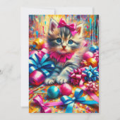 Invitation Anniversaire de la fille rose et bleu Kitten (Devant)