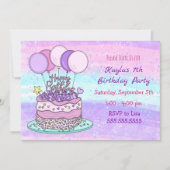 Invitation Anniversaire de la fille rose et violette (Devant)