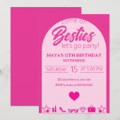 Invitation Anniversaire de la fille rose, fête des Besties ro (Devant / Derrière)