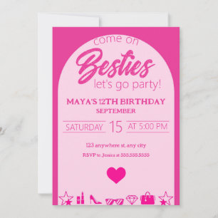 Invitation Anniversaire de la fille rose, fête des Besties ro