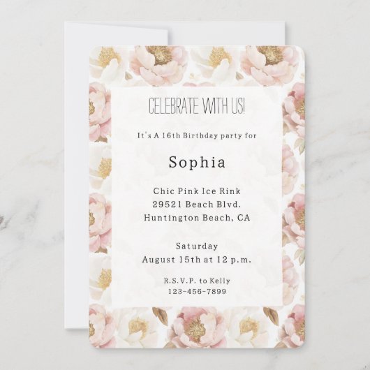 Invitation Anniversaire de la floraison d'or rose pâle (Devant)