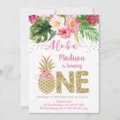 Invitation Anniversaire de la florale rose ananas (Devant)