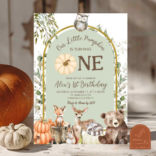 Invitation Anniversaire de la forêt de citrouille verte sauge