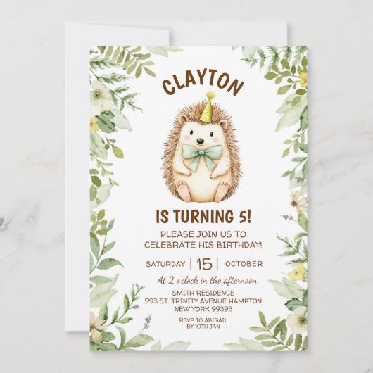 Invitation Anniversaire de la forêt de hérisson (Devant)