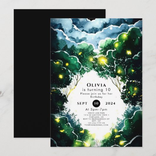 Invitation Anniversaire de la forêt de Whimsy (Devant / Derrière)