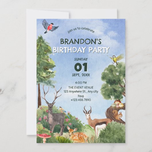 Invitation Anniversaire de la forêt safari (Devant)