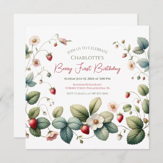 Invitation Anniversaire de la fraise "Berry First" (Devant / Derrière)