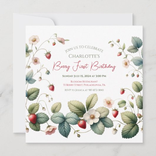 Invitation Anniversaire de la fraise "Berry First" (Devant)