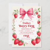 Invitation Anniversaire de la fraise rose Bow Berry Premier a (Devant)