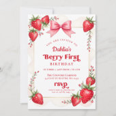 Invitation Anniversaire de la fraise rose Bow Berry Premier a (Devant)
