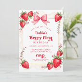 Invitation Anniversaire de la fraise rose Bow Berry Premier a (Debout devant)