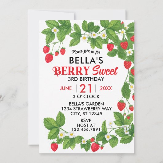 Invitation Anniversaire de la fraise (Rouge et Blanc) (Devant)