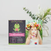 Invitation Anniversaire de la grenouille rose avec photo (Debout devant)