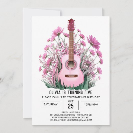 Invitation Anniversaire de la guitare de ballade acoustique e (Devant)