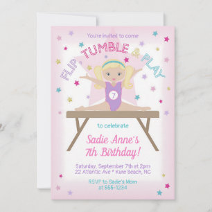 Invitation Anniversaire de la Gymnaste Blonde Étoile Brillant