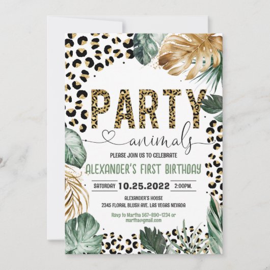 Invitation Anniversaire de la Jungle Empreinte de léopard (Devant)