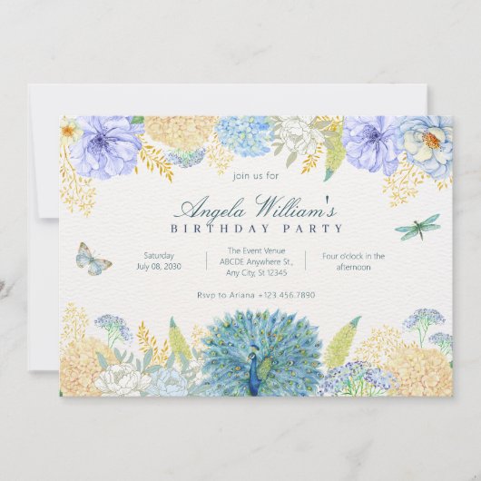 Invitation Anniversaire de la libellule florale d'aquarelle (Devant)