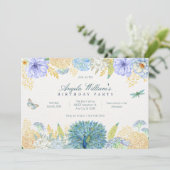 Invitation Anniversaire de la libellule florale d'aquarelle (Debout devant)