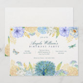 Invitation Anniversaire de la libellule florale d'aquarelle (Devant / Derrière)