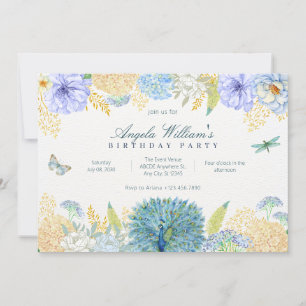 Invitation Anniversaire de la libellule florale d'aquarelle
