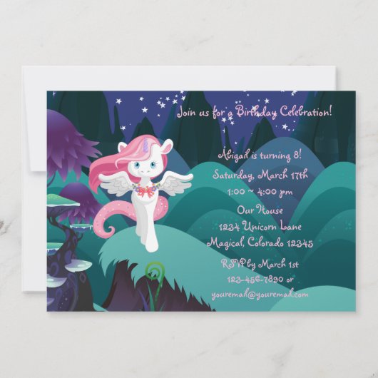 Invitation Anniversaire de la licorne (Dos)
