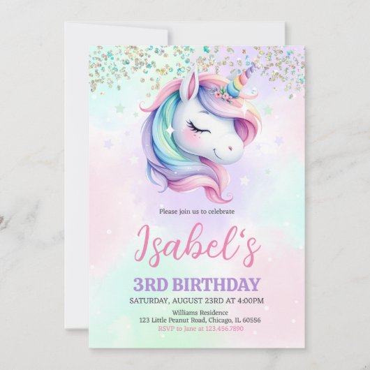 Invitation Anniversaire de la licorne (Devant)