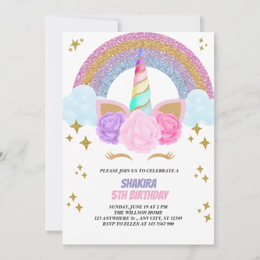 Invitation Anniversaire de la licorne (Devant)