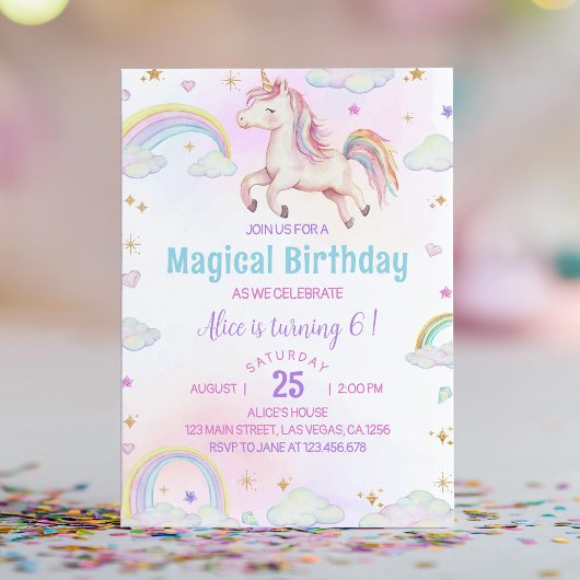 Invitation Anniversaire de la licorne arc-en-ciel magique