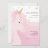 Invitation Anniversaire de la licorne d'or rose magique (Devant)