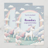 Invitation Anniversaire de la licorne et de l'arc-en-ciel (Devant / Derrière)