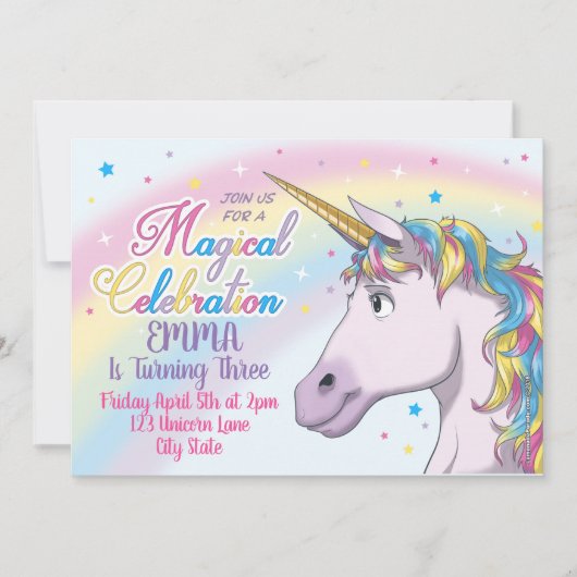 Invitation Anniversaire de la licorne, Invitation  (Devant)