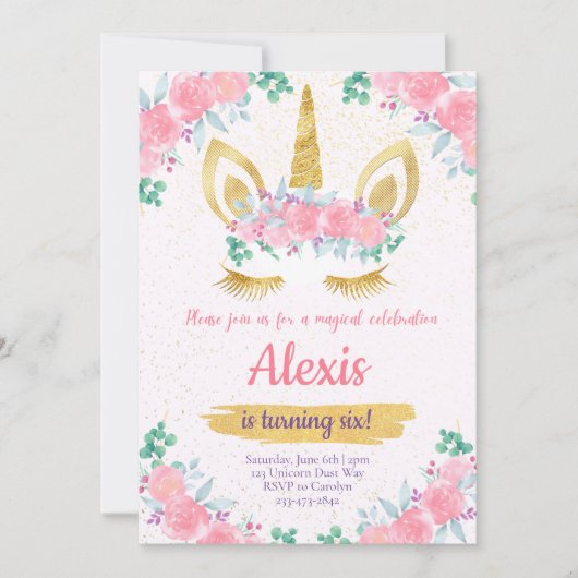 Invitation Anniversaire de la licorne, Invitation  (Devant)