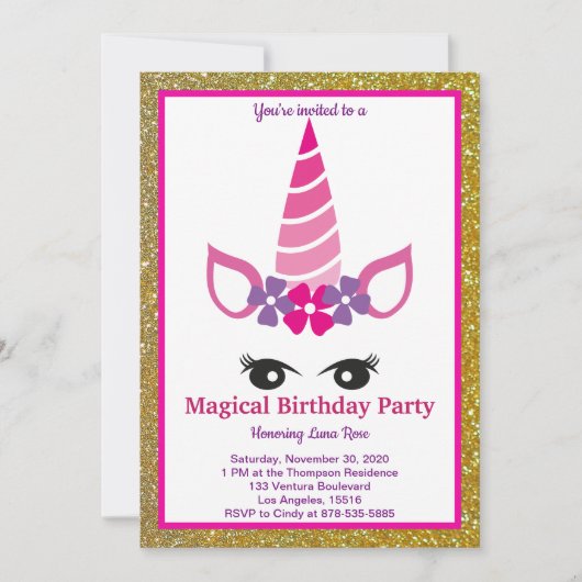 Invitation Anniversaire de la licorne magique (Devant)