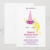 Invitation Anniversaire de la licorne magique (Devant / Derrière)