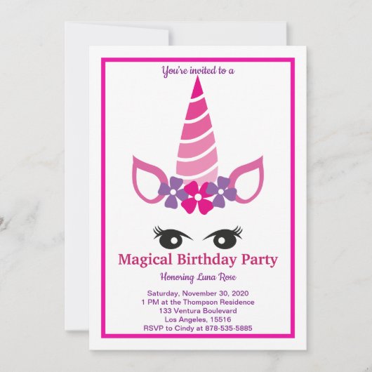 Invitation Anniversaire de la licorne magique (Devant)