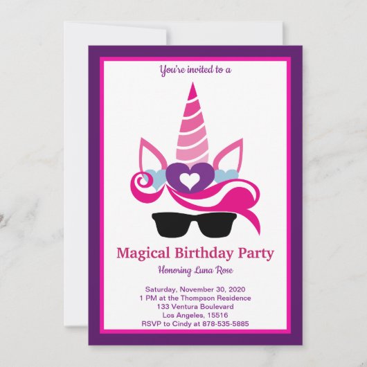 Invitation Anniversaire de la licorne magique (Devant)