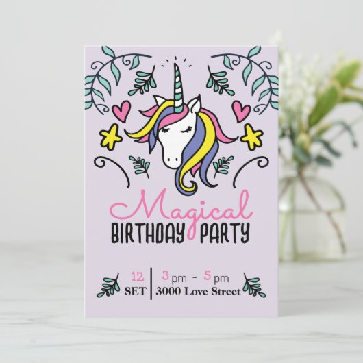 Invitation Anniversaire de la licorne magique (Debout devant)