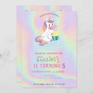 Invitation Anniversaire de la licorne magique arc-en-ciel