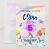 Invitation Anniversaire de la Licorne Magique avec Arc-en-Cie (Devant / Derrière)