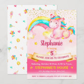 Invitation Anniversaire de la licorne magique et arc-en-ciel (Devant / Derrière)