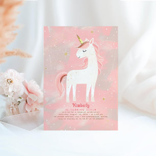 Invitation Anniversaire de la licorne minimaliste rose et or