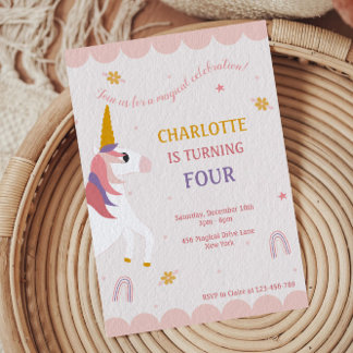 Invitation Anniversaire de la licorne rose et violet arc-en-c