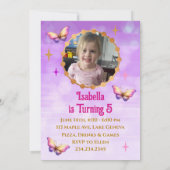 Invitation Anniversaire de la licorne rose, pourpre et or (Dos)