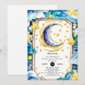 Invitation Anniversaire de la Lune colorée simple (Devant / Derrière)