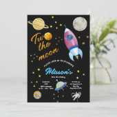 Invitation Anniversaire de la Lune| Rocket et planètes (Debout devant)