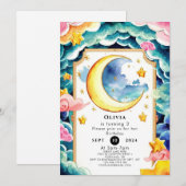 Invitation Anniversaire de la Lune Whimsical Personnalisée (Devant / Derrière)